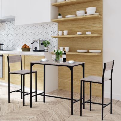  Metal Frame MDF Top Table & Bar Stool Set Black