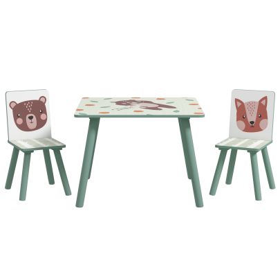 ZONEKIZ Kids and Table Chairs, Children Desk with Two Chairs, Toddler Furniture Set, for Ages 3 6 Years Green