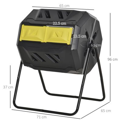 Outsunny 160L Tumbling Compost Bin Outdoor Dual Chamber 360? Rotating Composter, Garden Compost Bin w Sliding Doors & Solid Steel Frame, Yellow