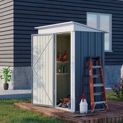 Outsunny Metal Garden Shed, Outdoor Lean-to Shed for Tool Motor Bike, with Adjustable Shelf, Lock, Gloves, 5'x3'x6', Dark Grey