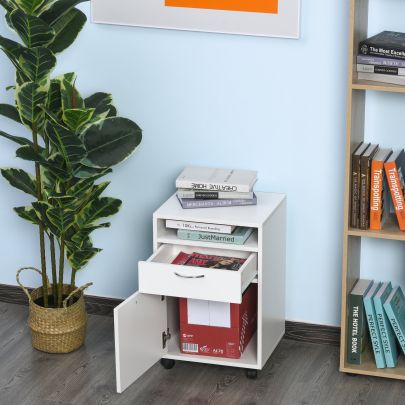  Particle Board 3-Tier Rolling Office Home Storage  Cabinet White