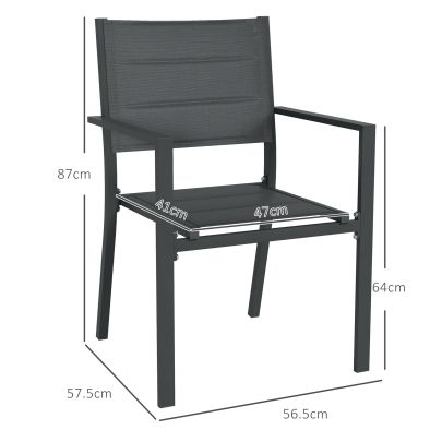 Outsunny Set of Two Aluminium Stacking Garden Chairs Dark Grey