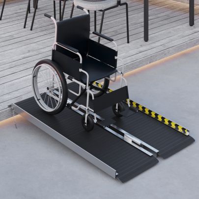 HOMCOM Wheelchair Ramp, 122L x 73Wcm, 272KG Capacity, Folding Aluminium Threshold Ramp with Non Skid Surface, Transition Plates Above and Below for Home, Steps, Stairs, Curbs, Doorways