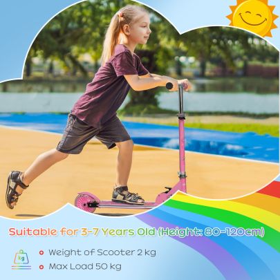 HOMCOM Kids Scooter, with Lights, Music, Adjustable Height, Foldable Frame, for Ages 3 7 Years Pink