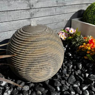 Black Sandstone Ribbed Sphere 40cm Natural Stone Water Feature