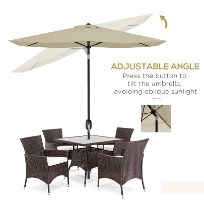 Outsunny 2 x 3m Garden Parasol Umbrella, Rectangular Outdoor Market Umbrella Sun Shade with Crank & Push Button Tilt, 6 Ribs, Aluminium Pole, Cream White