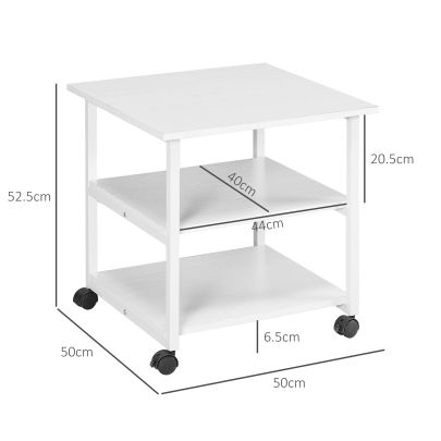 HOMCOM Three Tier Steel Printer Stand, with Wheels White