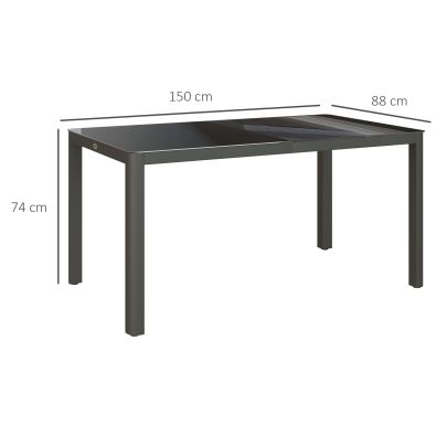 Outsunny 150cm x 88cm Aluminium Table, with Glass Tabletop Grey