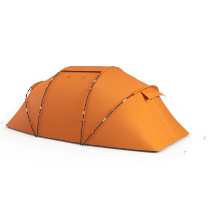 Outsunny 4 6 Man Camping Tent w Two Bedroom, Hiking Sun Shelter, UV Protection Tunnel Tent, Orange