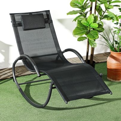 Outsunny Steel Frame Zero Gravity Rocking Chair, with Pillow Black