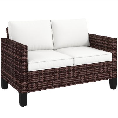 Outsunny Two Seater Rattan Outdoor Sofa Brown