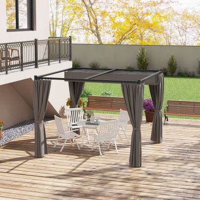 Outsunny 3 x 3m Moving Canopy Metal Pergola, with Curtains Grey