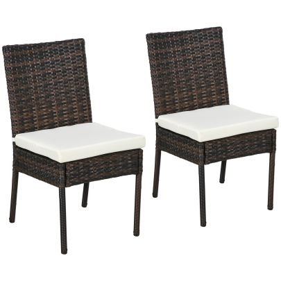Outsunny Set of Two Armless Rattan Garden Chairs Brown