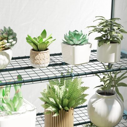 Outsunny 4 Tier Lean to Mini Greenhouse with Reinforced PE Cover, Portable Small Greenhouse with Roll Up Door, Green Hemmed Edging, 110 x 50 x 171cm, Green