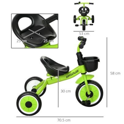 AIYAPLAY Kids Trike, Tricycle, with Adjustable Seat, Basket, Bell, for Ages 2 5 Years Green