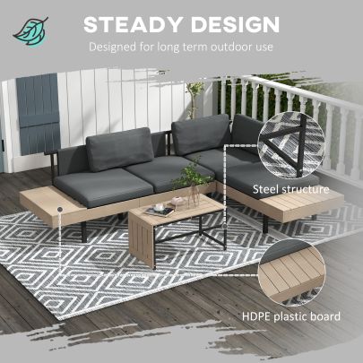Outsunny Three Piece 'L' Garden Sofa Set Grey