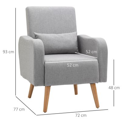 HOMCOM Accent Chair, Linen Touch Armchair, Upholstered Leisure Lounge Sofa for Living Room, Club Chair with Wooden Frame, Grey