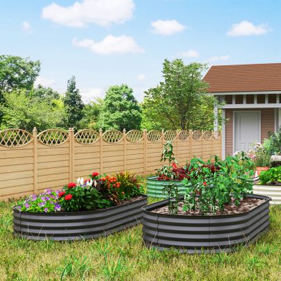 Outsunny Set of Two 181 x 93cm Steel Planters Dark Grey