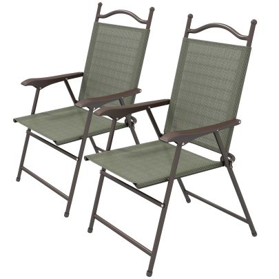 Outsunny Set of Two Folding Garden Chairs, with Fabric Mesh Seats Dark Brown