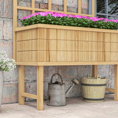 Outsunny 45 x 105cm Wooden Garden Planter, with Trellis Natural