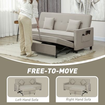 HOMCOM Three Person Velvet Feel Sofa Bed Beige