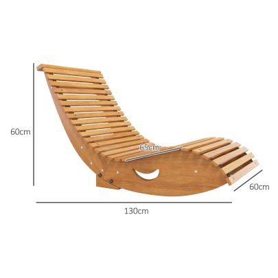 Outsunny Outdoor Rocking Chair w Slatted Seat, Wooden Rocking Chair, 130cm x 60cm x 60cm, Teak