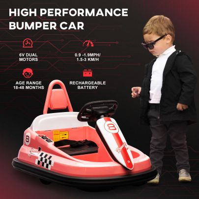 HOMCOM 6V Electric Kids Bumper Car, 6V Spin Waltz Car, with Music, Horn, Lights Pink