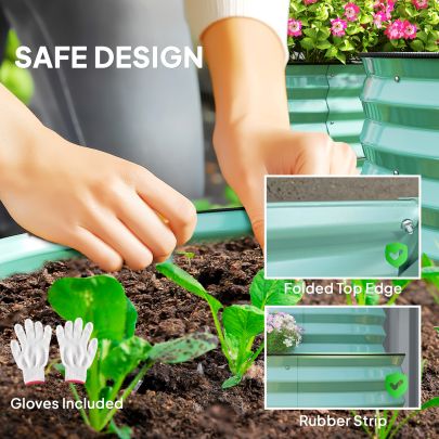 Outsunny Two Tier Galvanised Steel Garden Planter Dark Green