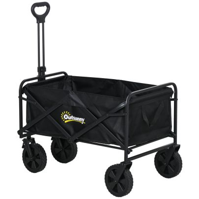 Outsunny Folding Steel Frame Garden Storage Cart, with Wheels and Handle Black