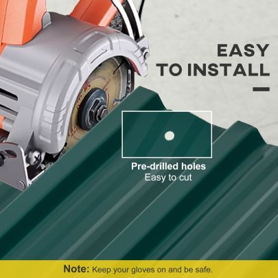 Outsunny Set of 12 Corrugated Steel Roof Sheet Panels Green