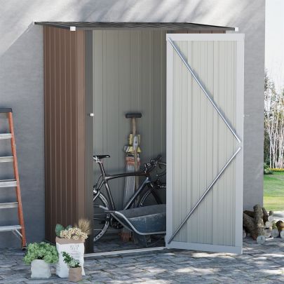 Outsunny 5ft x 3ft Garden Metal Storage Shed, Outdoor Tool Shed with Sloped Roof, Lockable Door for Equipment, Bikes, Brown