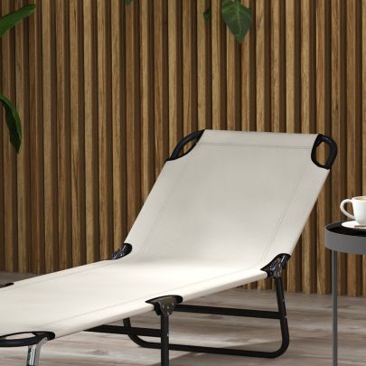 Outsunny Garden Sun Lounger, with Five Position Back Cream White