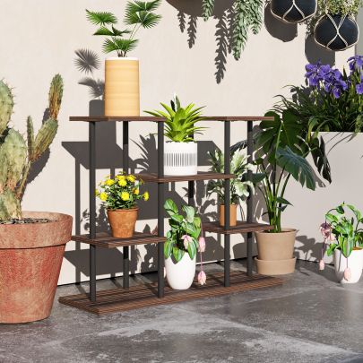 Outsunny Four Tier Wooden Shelf Plant Stand