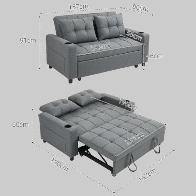 HOMCOM Two Seater Pull Out Sofa Bed Charcoal Grey