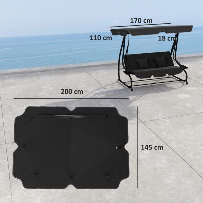 Outsunny Garden Swing Canopy Replacement 3 Seater, Waterproof Garden Swing Seat Canopy Cover, Windproof Anti UV Sun Shade Canopy Only for Patio, Balcony, Black
