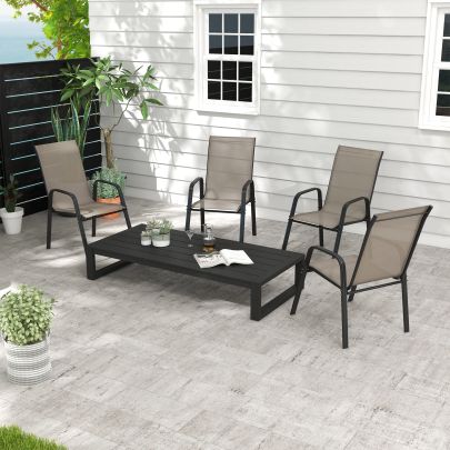 Outsunny Set of Four Stackable Mesh Seat Chairs Grey