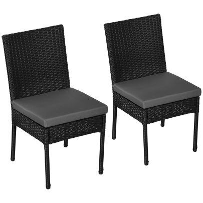 Outsunny Set of Two Armless Rattan Garden Chairs Black