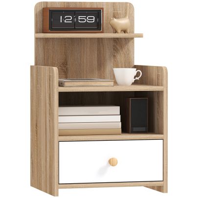 HOMCOM Multi Storage Bedside Table White Wood Effect