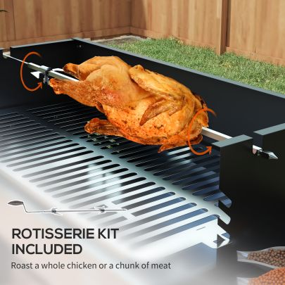 Outsunny BBQ Rotisserie Grill Roaster Charcoal Spit Roasting Machine for Chicken Turkey with 3 Level Grill Grate, Side Shelves