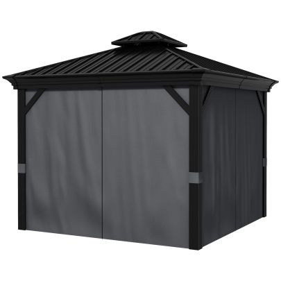 Outsunny 3.65 x 3m Aluminium Hardtop Gazebo, with Accessories Dark Grey