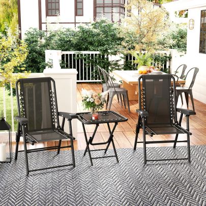 Outsunny Three Piece Garden Table and Chair Set Black