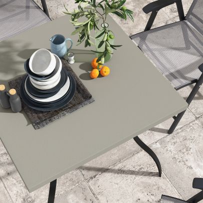 Outsunny Four Seater Steel Garden Table, with Parasol Hole Grey Black