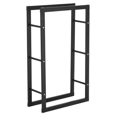 HOMCOM Metal Firewood Log Holder Tall Firewood Rack Indoor Outdoor Fireplace Wood Storage Shelf with Side Rails, Rust Resistant, Black, 60W x 25D x 100H cm