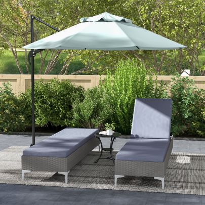 Outsunny Outdoor PE Rattan Sun Lounger Set of 2, Multi position Backrest Adjustable Single Recliner Sunbed Daybed with Removeable & Washable Cushion, for Patio, Garden, Dark Grey