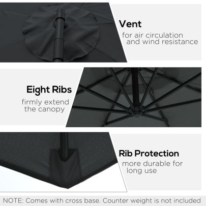 Outsunny 2.45m Overhanging Cantilever Parasol, with Cross Base Black