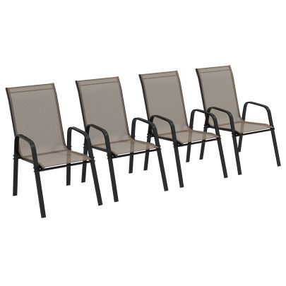 Outsunny Set of Four Stackable Mesh Seat Chairs Grey