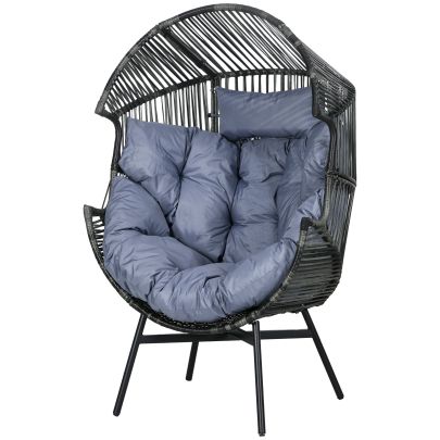 Outsunny String Rattan Egg Chair, with Padded Seat Cushion Grey Black
