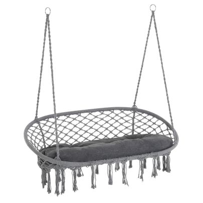 Outsunny Two Seater Boho Macrame Hammock Swing Grey
