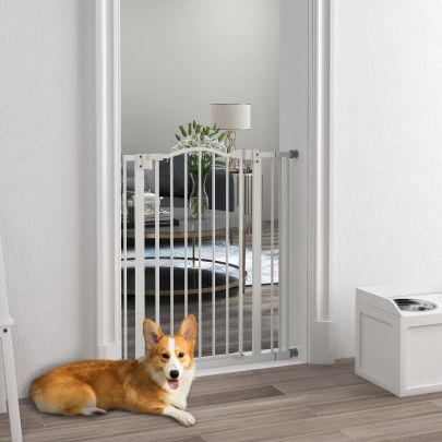 PawHut Metal Pet Safety Gate Dog Gate Folding Fence 74 87cm, White