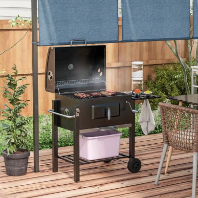 Outsunny Charcoal Grill, with Height Adjustable Coal Pan Black